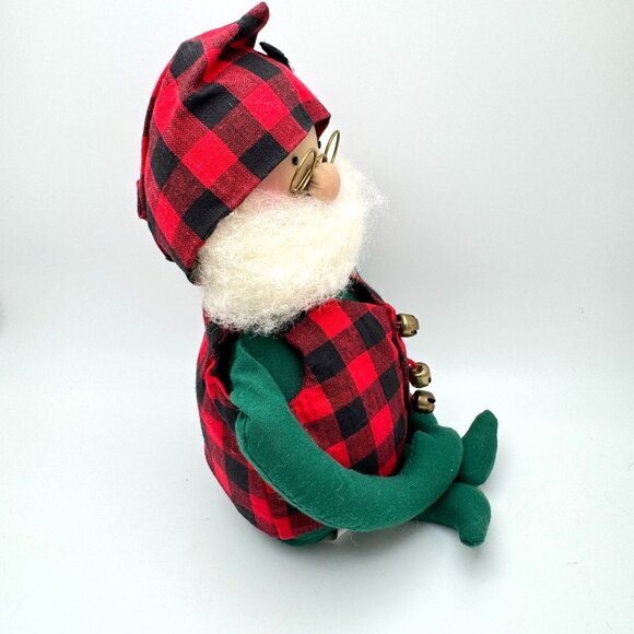 Overly Raker Bean Bag Sitting Santa Mantel Shelf Christmas Decor Red Plaid Bell - Picture 7 of 10